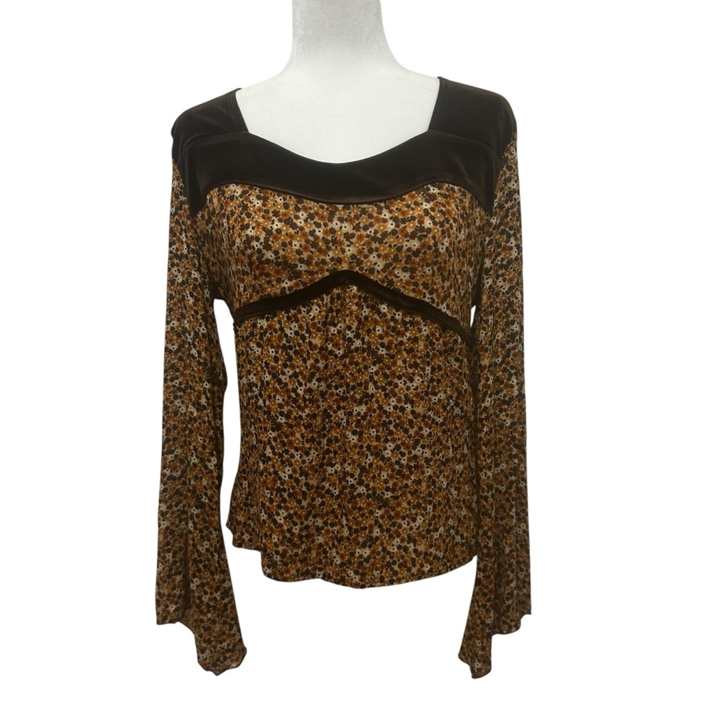 MOTIVI Vintage top women’s size 12 chocolate brown floral babydoll boho
